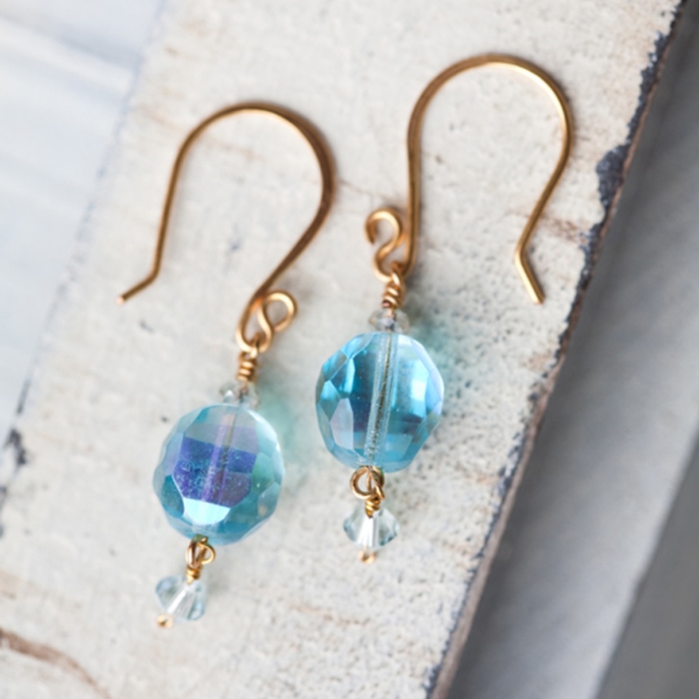 Blue Swarovski Gold Earrings HANDMADE new